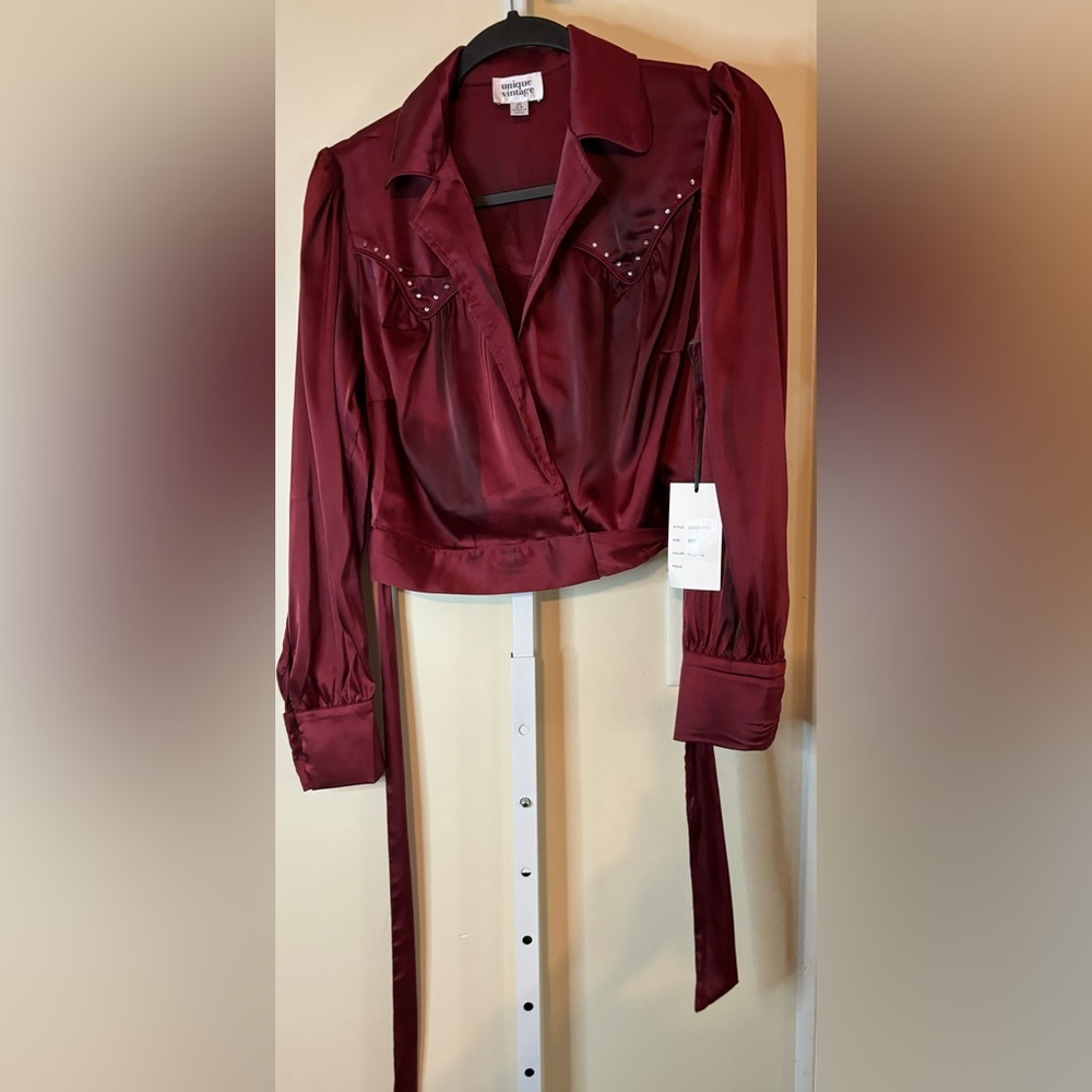 Unique Vintage Jewel Studded Wrap Blouse - Picture 7 of 10